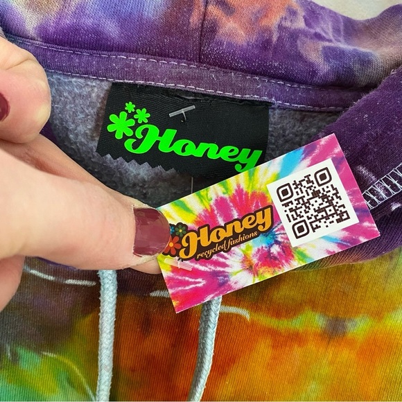 Handmade Tie Dye Hoodie Sweatshirt Pullover Mens Large Unisex Upcycled Pocket - Picture 7 of 10